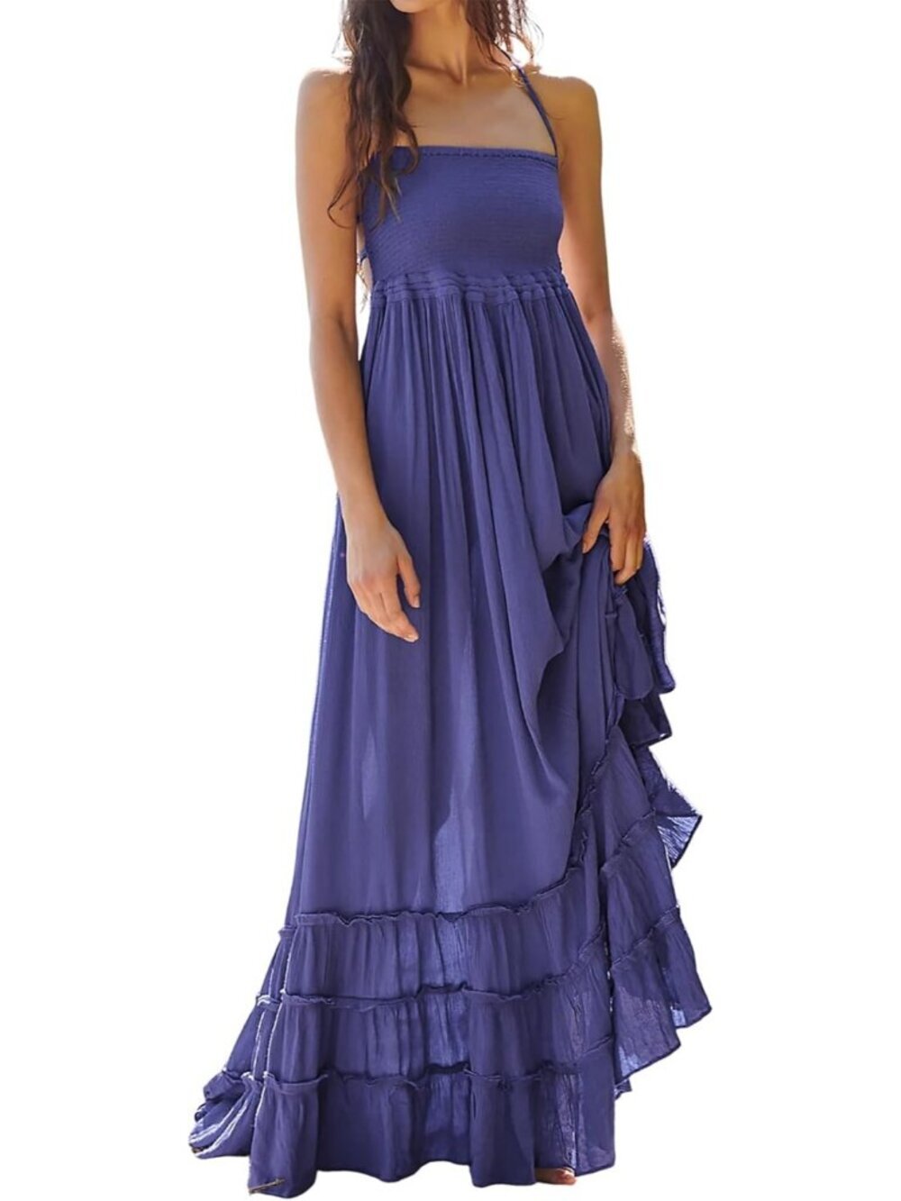 Women's Indigo Blue Summer Boho Backless Long Comfortable Stylish Maxi Dress